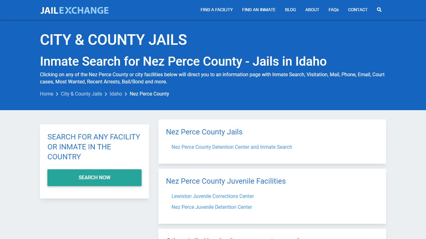 Inmate Search for Nez Perce County | Jails in Idaho - Jail Exchange