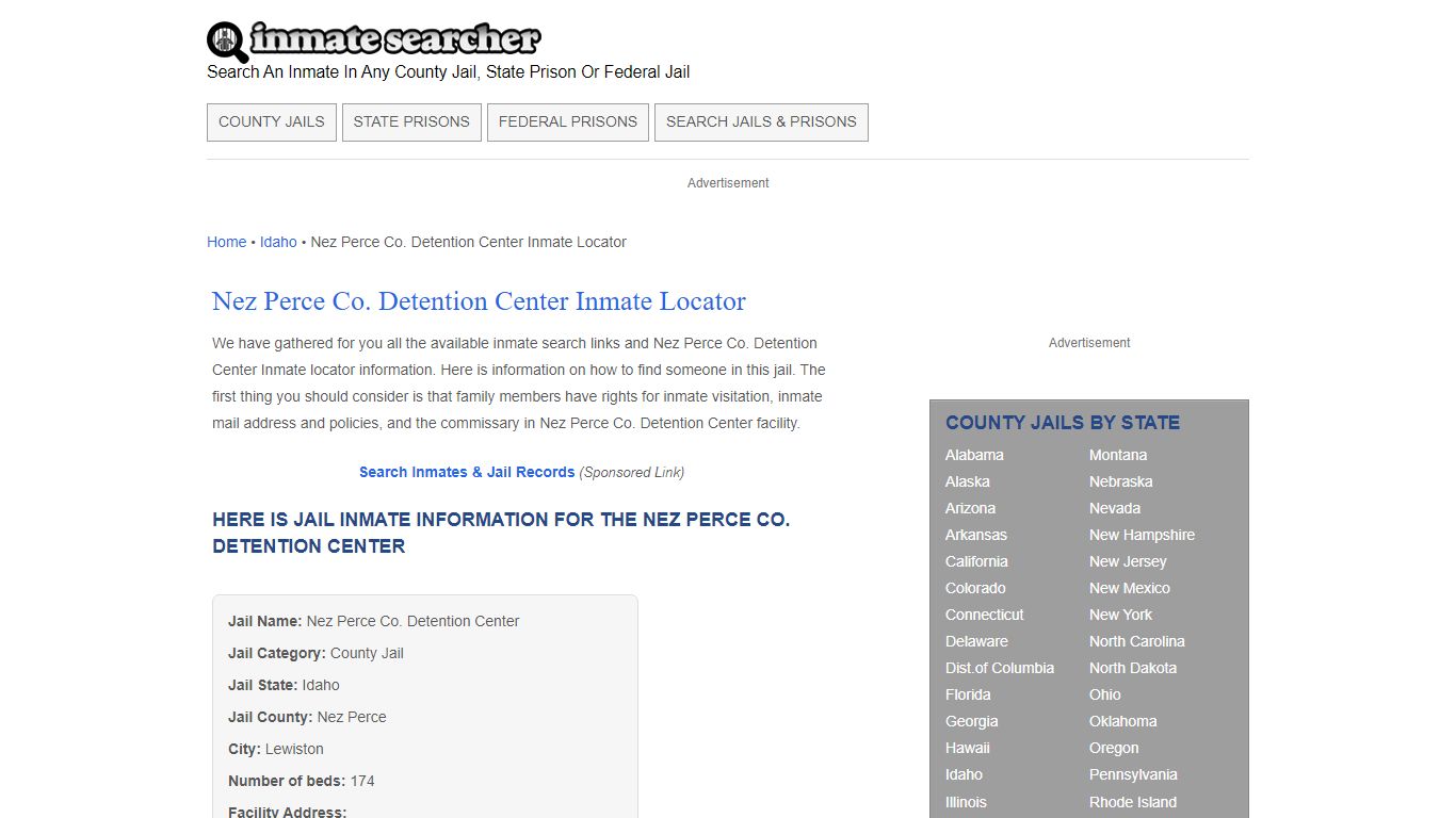 Nez Perce Co. Detention Center Inmate Locator - Inmate Searcher